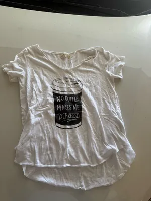 Hollister No Coffee Makes Me Depresso Women’s White T-shirt Size Small thumbnail 1