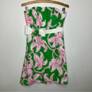 Lilly Pulitzer strapless lily print dress‎ green pink white womens size 2 thumbnail 4