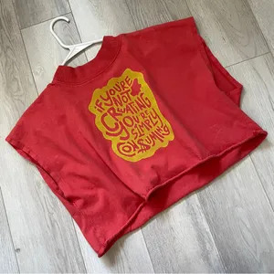 Urban Outfitters Tshirt mockneck crop top creating consuming womens Red (small) thumbnail 1