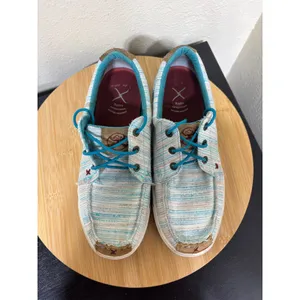 Hooey by‎ Twisted X Women's Lopers Shoes 8M Kicks Blue White Striped Textile Moc thumbnail 9