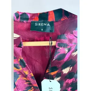 Sirena Abstract Leopard Print Mini Dress Burgundy Pink Long Sleeve Belted Small thumbnail 3