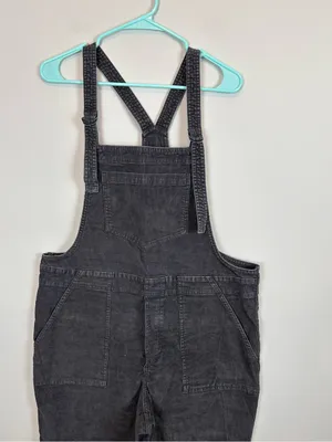 Aerie Corduroy Overalls Women Large Charcoal Gray Relaxed Straight Leg Raw Hem thumbnail 4