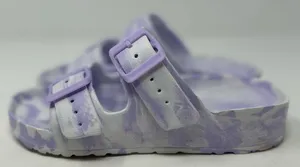 Women’s Lavender and White Tie Dye Double‎ Buckle Slip on Sandals Size 5/6 thumbnail 1