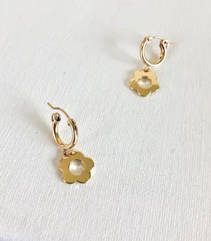 Flower Power Huggie Hoops Gold thumbnail 1