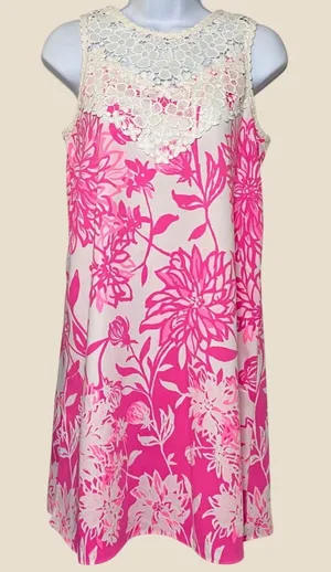 Lilly Pulitzer Nala Soft Shift Dress Size 0 Caliente Pink Sleeveless Crochet thumbnail 1
