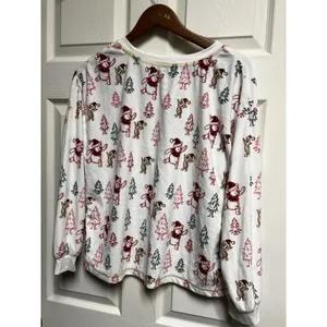 Disney Winnie the‎ Pooh Christmas Pajama Top White Fleece Medium 8-10 Holiday thumbnail 2