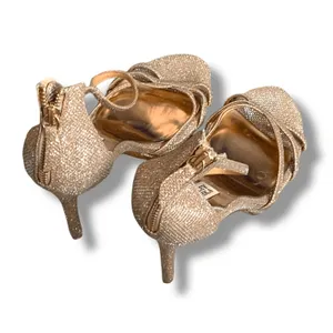 Badgley Mischka Gold Glitter Strappy Heels Ankle Strap Size‎ 9 Zip Back Bridal thumbnail 5