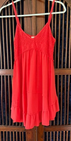 POL Coral Red Lace Slip Dress Nightgown Size S thumbnail 1
