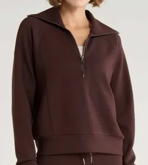 NWT Spanx AirEssentials Half Zip Sweatshirt Espresso Brown Pullover Size Small thumbnail 1