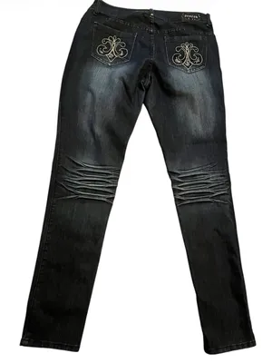 Vintage y2k early 2000s Skinny Jeans in Washed Black with Embroidered Pockets thumbnail 2