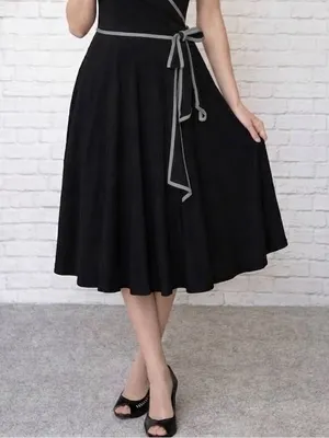 CHERISH Black Dress Womens Small 50s Retro Rockabilly Pinup Wrap Swing Midi Trim thumbnail 3