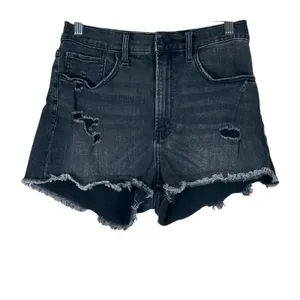 Abercrombie & Fitch Denim Shorts Womens 6 Black Distressed High Rise Grunge Punk thumbnail 2