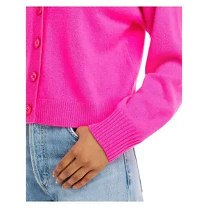 NWT Aqua Womens Front Button Cashmere V-Neck Cardigan Sweater V10337 Neon Pink M thumbnail 3