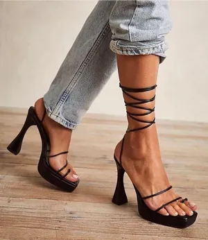 Jeffrey Campbell Primadonna strappy lace-up Platform block heels black size 9 thumbnail 1
