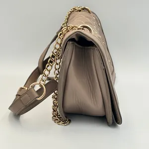 Badgley Mischka Quilted Crossbody Bag Women‎ Small Taupe Gold Studded Glam Purse thumbnail 6