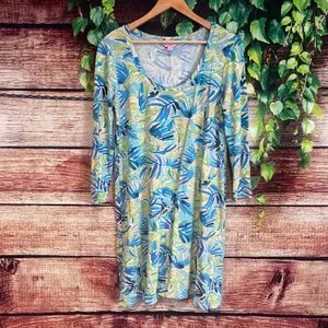 Lilly Pulitzer Devon Serenity Dress Medium Mini Tunic Tropical Hawaii Green Blue thumbnail 3