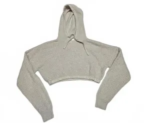 Aeropostale Women's XS Cropped Hoodie Sweater Beige Knit thumbnail 1