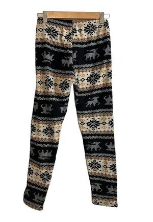 LA 12 ST Black and Cream Deer Winter Fleece Lined Leggings Size “One Size” thumbnail 5