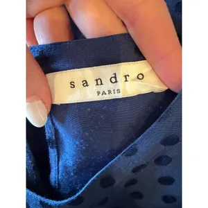 Sandro Polka Dot Poplin Dress Women Small Blue Bell‎ Sleeve Pleated Retro Luxury thumbnail 8