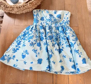 ML Monique Lhuillier Strapless‎ Floral Jacquard Mini Dress Womens Blue Size 12 thumbnail 1