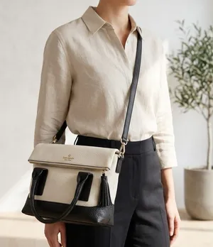 Kate Spade Southport Avenue Carmen Convertible Satchel Handbag Purse cream black thumbnail 1