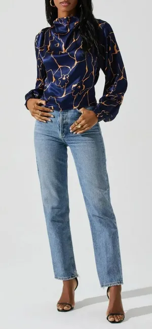 NWT | ASTR the Label | Veronica Cutout Cowl Neck Long Sleeve Satin Blouse Top thumbnail 1