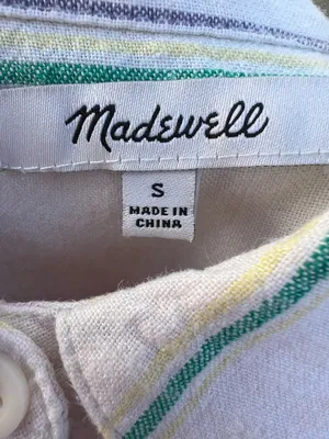 Madewell Women's Small Linen Blend Pastel Rainbow Stripe Button Up Shirt thumbnail 6