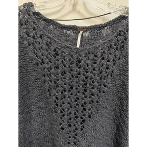 Free People Pretty Pointelle Vee Sweater Small Charcoal Oversized Open Knit thumbnail 9