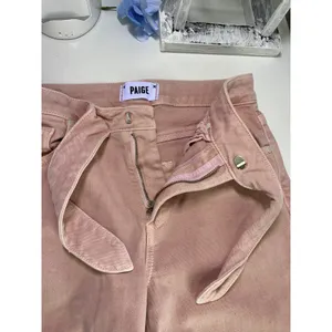 Paige Nellie High Rise Wide Leg Tie Waist Jeans Pink Raw Hem Size‎ 24 thumbnail 4