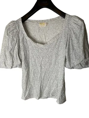 NATION LTD Pima cotton puff sleeve shirt women's size small thumbnail 1