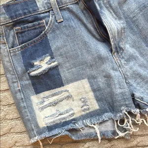 Vervet Flying Monkey Blue High-Waisted Jean Shorts with Frayed Hem thumbnail 6