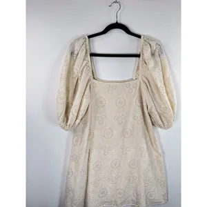 Jen's Pirate Booty Womens Dress Beige Mini Eyelet Puffed Babydoll A Line Small thumbnail 6