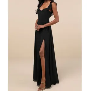 NEW Lulus Dreamy Admiration Black Ruffled Sweetheart Chiffon Maxi Dress Large thumbnail 2