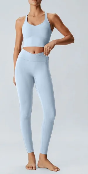 Berlook Activewear Light Blue V Neck X-Cross Sports Bra - Medium Support thumbnail 1