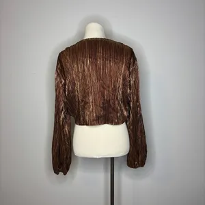 Molly Green- Brown Ribbed Long Sleeve Font Tie Blouse thumbnail 3