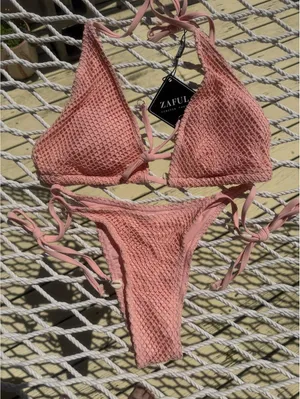 ZAFUL Women Triangle String Two Piece Bikini  Tie Shell thumbnail 1