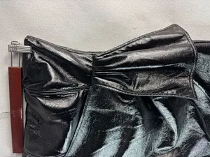 Misha ELLIE 4 Shiny Black Polyethylene Faux Leather Strapless Peplum Mini Dress thumbnail 2