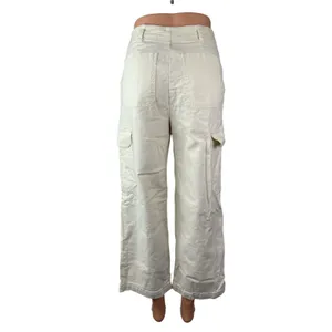 Z Supply Womens White High Rise Carrot Barrel Wide Leg Cargo Denim Jeans Pants S thumbnail 4