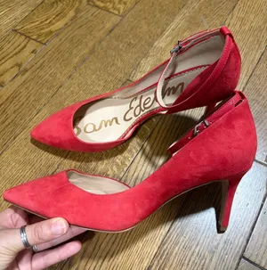 Sam Edelman Red Suede Pointed Toe Ankle Strap Heels size 9.5 thumbnail 1