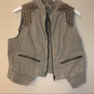 BKE Outerwear womens brown embroidered zip up pocket motorcycle vest size L thumbnail 5