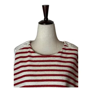 Zara Shirt Women‎ Medium Red White Striped Knit Button Shoulder Top Coastal thumbnail 3