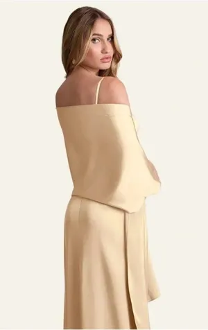 Azazie Women's Champagne Stretch Satin Shawl Wrap 90 inch thumbnail 1