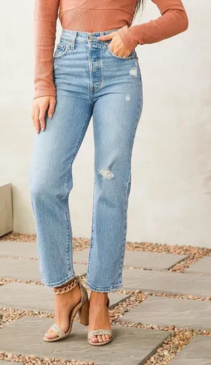 Levi’s® Ribcage Ripped High Waist Ankle Straight Leg Jeans (Samba Done) thumbnail 1