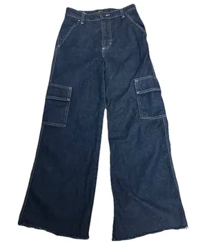 Lee Women's High Rise A-Line Cargo Jeans‎ Pants Size 25 Baggy Rave 90s Wide Leg thumbnail 1