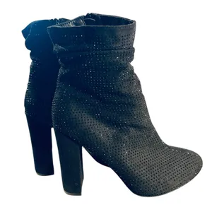 Boots Ankle Black SZ 9 Sparkle Slouch Block Heel Zip Side Forever Booties Goth thumbnail 1