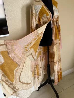 Dress Forum Boho Patchwork Paisley Maxi Kimono Duster Bell Sleeve S NWOT thumbnail 3