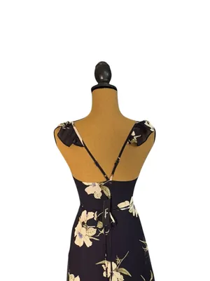 Lulus All Mine Wrap Maxi Dress XXS Navy Blue Floral High Slit Wedding Guest NWT thumbnail 7