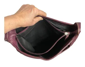 Levenger Shoulder Bag Large Medium Maroon Burgundy Fold Over Chic Purse Saddle thumbnail 8
