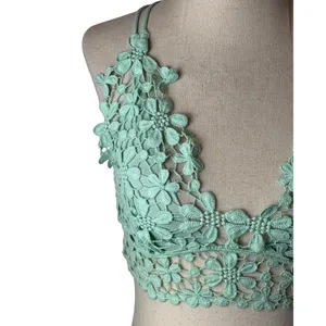 Free People Miss Dazie Bralette Women Small Mint Green Floral Crochet Lace Boho thumbnail 5