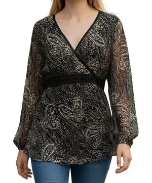 ICE Y2K Silk Babydoll Top Womens L Black Abstract Paisley Lined Whimsigoth Boho‎ thumbnail 1